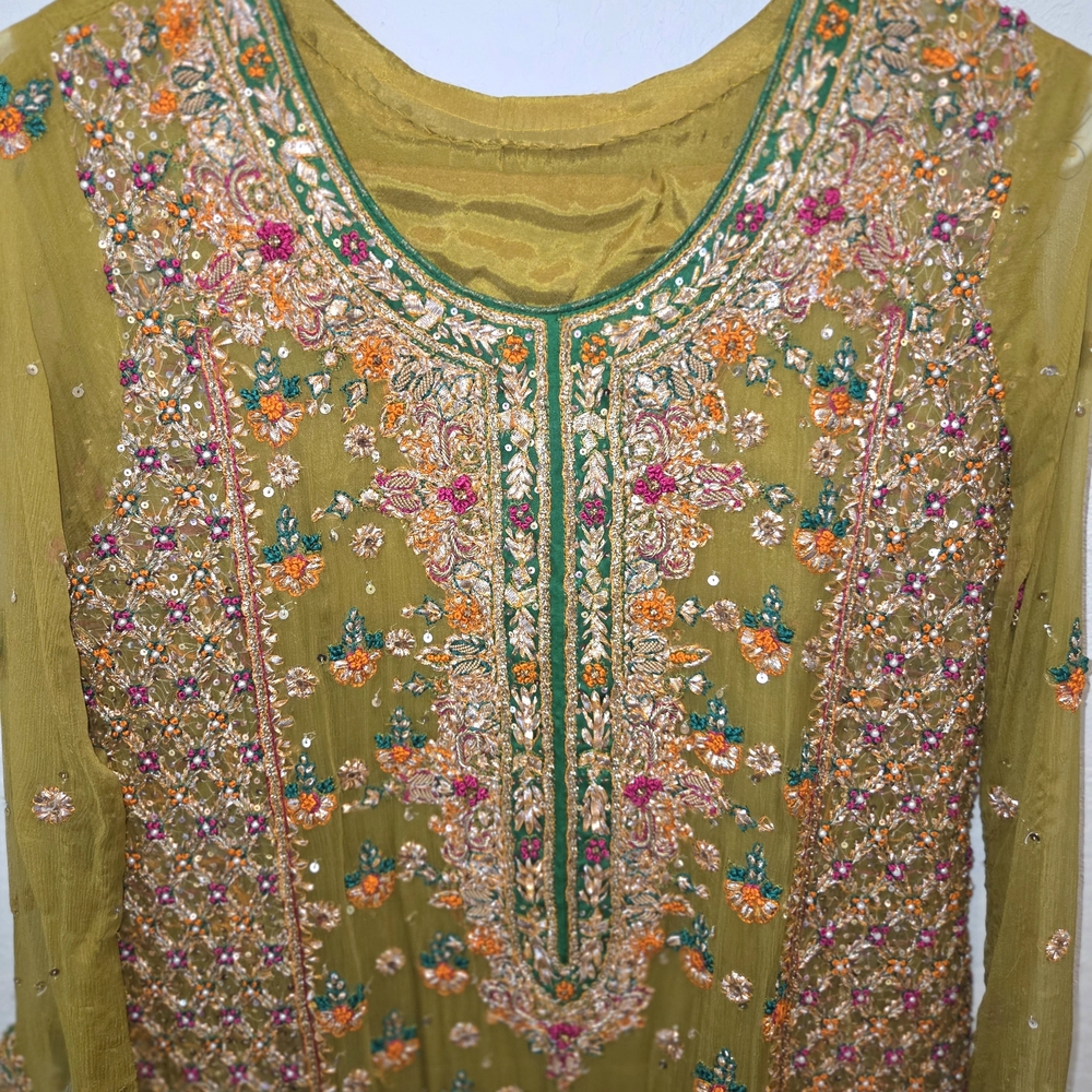 Olive Green Embroidered Floral Tunic